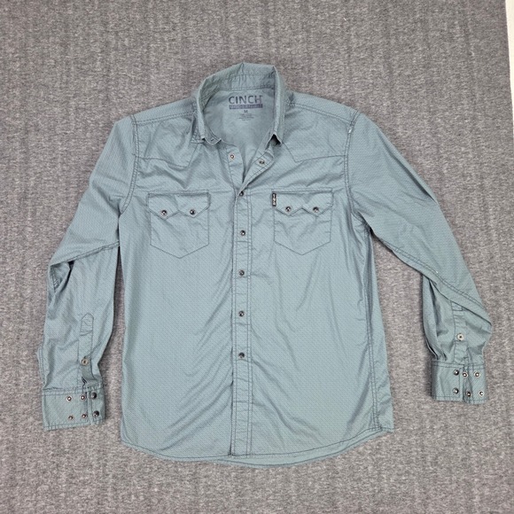 CINCH Shirt Men M Modern Fit Gray Long Sleeve Snap Button Sawtooth Pocket - Picture 1 of 9